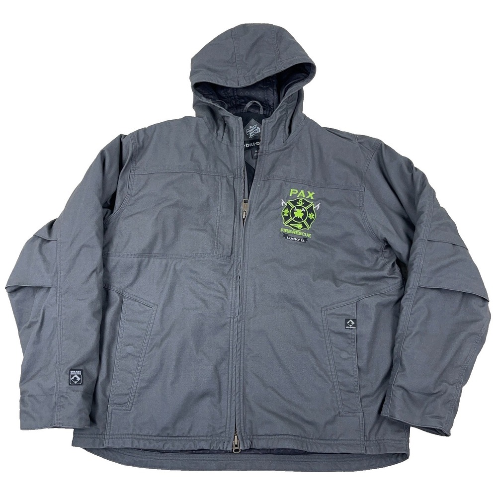 Dri Duck Jacket Men XL Gray Canvas Hooded Work Wear Power Move Lined Adult